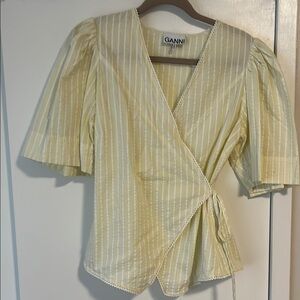 Ganni Butter Yellow Wrap Top Sz US 10